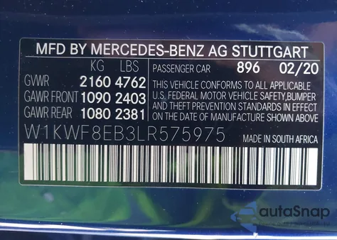 2020 Mercedes-Benz C 300 4Matic from USA, damaged, VIN W1KWF8EB3LR575975